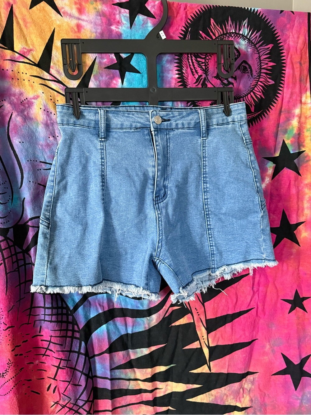 SHEIN Light Blue High-Rise Denim Shorts with Frayed Hem